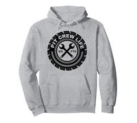Pit Crew Life: Go FTE Mechanic Pride Emblema Pneumatico Felpa con Cappuccio, Unisex per Adulti, Grigio Melange, S