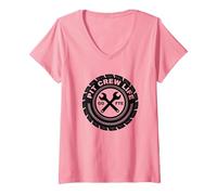 Pit Crew Life: Go FTE Mechanic Pride Emblema Pneumatico Maglietta con Collo a V, Donna, Rosa, XXL
