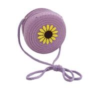 Pitadue Borsa a tracolla per bambini in paglia intrecciata, con tracolla regolabile, compatta, ideale per tutti i giorni e avventure all'aria aperta, alla moda, Viola, One Size
