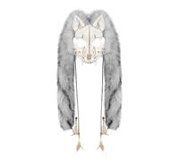 Pitadue Maschera animale teschio con pelliccia sintetica pelosa vichinghi volpi copricapo lupo mannaro Halloween cosplay costume regalo finta pelliccia vichinghi volpi