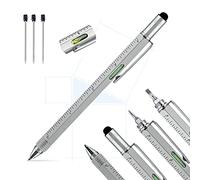 Pitagora Smart Pen, Penna a Sfera MultiTool Professionale Innovativa 9 in 1, 3 ricambi, Righello Cacciavite,Livella, Pen Touch,Regalo Originale Utile per Uomo Papà, Gadget Tecnologico Ufficio(Silver)