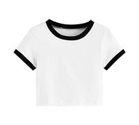 Pitashe - Maglia da donna carina alla moda, a maniche corte, comoda, in tinta unita, estiva, crop, top corto, canotta per feste, camicetta camisole, abbigliamento da donna senza pancia, tunica per