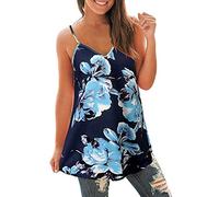 Pitashe - Maglia da donna sexy e senza maniche, con scollo a fiori, con stampa floreale, Blu, XL, T-shirt