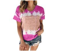 Pitashe, maglietta a maniche corte, da donna, girocollo, casual, casual, casual, top estivo per donne, ragazze e adolescenti, in cotone 3XL rosa intenso