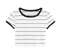 Pitashe - Maglietta da donna a maniche corte, comoda, a righe, con stampa, estiva, crop, top corto, canotta per feste, camicetta camisole, abbigliamento da donna, bianco, S, T-shirt