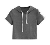 Pitashe - Maglietta da donna a maniche corte, comoda, estiva da donna, con cappuccio, con cappuccio, elegante, per feste, camicetta camisole, camicia, abbigliamento senza pancia, tunica per clubwear,