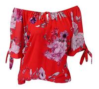 Pitashe - Maglietta sexy da donna, a maniche corte, scollo rotondo, con stampa floreale, alla moda, per feste, camicetta, senza pancia, tunica, crop top, Colore: rosso, 3XL