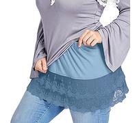 Pitashe - Mini estensioni per camicia, da donna, in pizzo, per tutte le partite, regolabile, a stratificazione, con orlo estensibile, con fascia elastica in vita, Blu, L