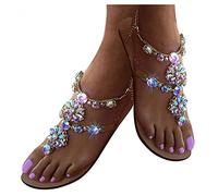 Pitashe Sandali da donna con tacco retrò da donna estivi Roma colore glitter strass cinturino a croce piatto donna sandali da spiaggia sandali romani sandali infradito pantofole estive