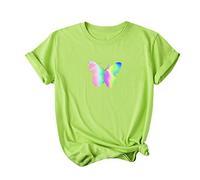 Pitashe Shirts - Maglietta da donna, a girocollo, a maniche corte, con stampa a farfalla, per il tempo libero, comoda, estiva, bella, sexy, da donna XS verde