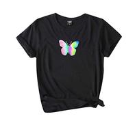 Pitashe Shirts - Maglietta da donna, a girocollo, a maniche corte, con stampa a farfalla, per il tempo libero, comoda, estiva, bella, sexy, da donna 3XL Nero