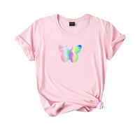 Pitashe Shirts - Maglietta da donna, a girocollo, a maniche corte, con stampa a farfalla, per il tempo libero, comoda, estiva, bella, sexy, da donna 3XL Colore: rosa.