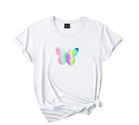 Pitashe Shirts - Maglietta da donna, a girocollo, a maniche corte, con stampa a farfalla, per il tempo libero, comoda, estiva, bella, sexy, da donna XL bianco