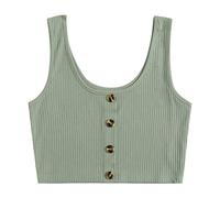 Pitashe - Top da donna carino alla moda, senza maniche, comodo, in tinta unita, estivo, da donna, con bottoni, maglietta per feste, camicetta camisole, abbigliamento da donna, senza pancia, tunica per