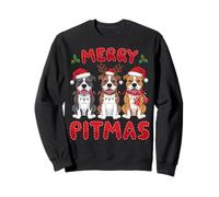 Pitbull Dog Santa Hat Xmas Lights Christmas Merry Pitmas Felpa