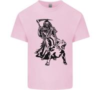 Pitbull Grim Reaper Cane Teschio Satana Demonio Uomo Cotone T-Shirt