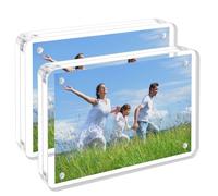 PITBVO Cornice Foto Acrilico, 2 Pezzi 10x15 cm Magnetica Trasparente Cornice, Portafoto Senza Cornice, Bifacciale Display, Utilizzare Orizzontalmente o Verticalmente (Angolo Arrotondato)