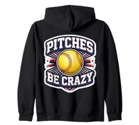 Pitches Be Crazy Divertente Softball Brocca Giocatore Scherzo Gioco di Parole Divertimento Felpa con Cappuccio