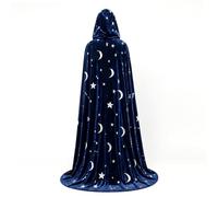 PithCogent Vesti da mago|Mantello con cappuccio Mantello da costume da mago in morbido velluto con motivi a stella e per cosplay di Halloween (Blu)