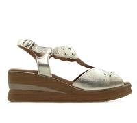 PITILLOS - Sandalo a pala,casual, zeppa 7 cm, piattaforma,suola in gomma, pianta in gel, elastici, in pelle, per: donna, oro, 41 EU
