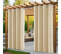 PITMT Tende da Esterno, 2 Pezzi Tende per Gazebo Antipioggia con Anelli, Tenda per Esterno Impermeabili, Tenda Oscurante da Esterno per Terrazzo Porta Balcone Veranda Giardino Pergola(132*215cm,Beige)