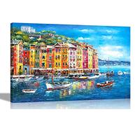 Pittoresca città di Liguria Italia su tela, stampa artistica da parete, decorazione per la casa, poster con cornice e allungato, 86 x 61 cm, formato A1