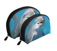 Pittoresca Mountain - Set di 2 trousse portatili per trucchi con cerniera, da viaggio, per cosmetici, Delfino con un sorriso, Taglia unica