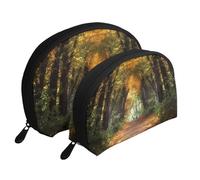 Pittoresca Mountain - Set di 2 trousse portatili per trucchi con cerniera, da viaggio, per cosmetici, Percorso nel bosco coperto, Taglia unica