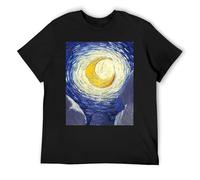 Pittori post-impressionisti Van Gogh T-shirt streetwear rilassata oversize in cotone a maniche corte top urbano, Nero , S
