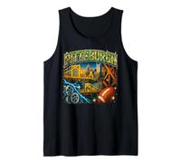 Pittsburgh, Skyline Città, Ponti, e, Industriale, Ingranaggi, Anni 90, Stile Canotta