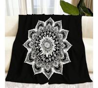 Pittura A Inchiostro Coperta Plaid Matrimoniale Mandala Geometrico Coperta Flanella 130 x 150 cm, Nero Copridivano In Microfibra Morbida - Coperte Termica Per Plaid Divano Copriletto