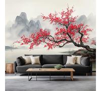 Pittura A Inchiostro Montagne Lago Fiori Di Prugno Carta da Parati In Tessuti non Tessuti 200 x 140 cm Murali, Beige Fotomurale Murale Soggiorno Camera da Letto Cameretta Dei Bambini Decorazione