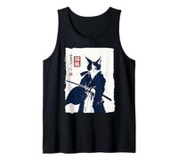Pittura a Inchiostro Sumi-e Vintage Giapponese Samurai Cat Art Canotta