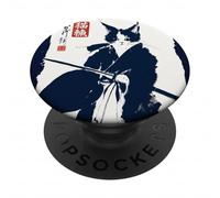 Pittura a inchiostro Sumi-e vintage giapponese Samurai Cat Art PopSockets PopGrip Adesivo