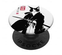 Pittura a inchiostro Sumi-e vintage giapponese Samurai Cat Art PopSockets PopGrip Adesivo