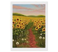 Pittura a mosaico fai da te 5D con diamanti 5D con un sentiero che attraversa campi di girasoli, ricamo a punto croce, decorazione artistica a mosaico, 30,5 x 40,6 cm