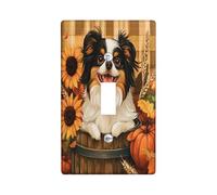 Pittura a olio Autunno Mento Cane Geno Decorativo Piatto di Copertura Interruttore 1 Gang Singolo Toggle, Plaid Autunno Pet Placca Elettrica Frontale per Camera da Letto Bagno Decor Cucciolo