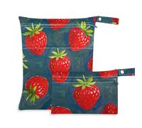 Pittura a olio con fragole rosse borsa con cerniera per asilo nido 2 Pack Wet Bag per costume da bagno con manici per yoga