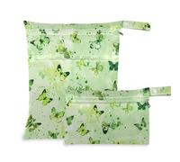 Pittura a olio con retro verde farfalla sentire borsa per vestito riutilizzabile impermeabile 2 Pack elementi essenziali da viaggio per volare con manici per piscina, yoga
