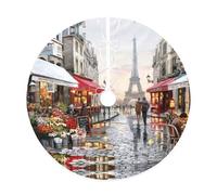 Pittura a olio con stampa di Parigi con scena di strada e torre Eiffel, decorazione per albero di Natale, divertente decorazione per le vacanze, adatta per Natale, Halloween, Capodanno, decorazioni