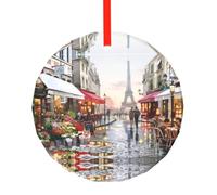 Pittura a olio con stampa di Parigi con torre Eiffel, ciondolo rotondo in vetro, elegante ornamento da appendere all'albero di Natale, decorazione per vacanze, Natale, Pasqua