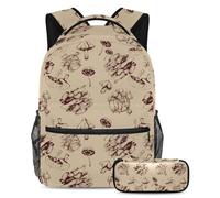 Pittura a olio con uccello, set di 2 zaini per bambini con zaino e astuccio, Multicolore#02, B:29.4x20x40cm P:19x7.5x3.8cm, Zaini Daypack