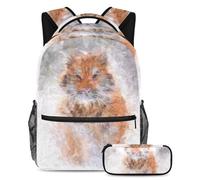 Pittura a olio con uccello, set di 2 zaini per bambini con zaino e astuccio, Multicolore#04, B:29.4x20x40cm P:19x7.5x3.8cm, Zaini Daypack