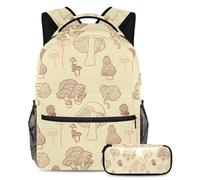 Pittura a olio con uccello, set di 2 zaini per bambini con zaino e astuccio, Multicolore#05, B:29.4x20x40cm P:19x7.5x3.8cm, Zaini Daypack