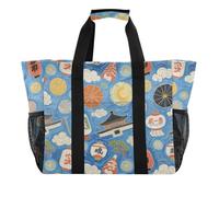 Pittura a olio d'arte Giappone Blue Utility Bags e Totes pieghevole Sandproof con maniglie Beach Tote Bag, Pittura a olio d'arte Giappone blu, 1 size, Moda