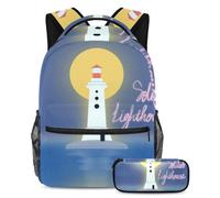 Pittura a olio della nave rimani organizzato e alla moda con questo set di 2 zaini, zaino e astuccio per ragazzi, ragazze e adolescenti, Multicolore#06, B:29.4x20x40cm P:19x7.5x3.8cm, Zaini Daypack