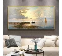 Pittura A Olio Dipinta A Mano di Paesaggio Marino, Pittura d'Arte Classica Europea di Venezia Lago Sunrise Scenery, Lussuosa Decorazione di Arte della Parete per Il Soggiorno, 60x120cm(24x48in)