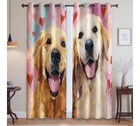 Pittura a olio Golden Retriever Cuore Romantico Tenda Per Cameretta Bambini - Protezione UV Tende Termiche con Drappeggio, Marrone, 132L x 158A cm (2 Pannelli) 52"x62"