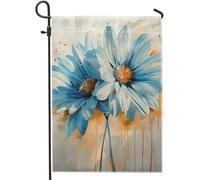Pittura a olio margherita bandiera giardino blu floreale estetica primavera moderna fattoria grigio blu lino verticale prato arredamento cortile bandiera pinne su bandiera da giardino decorazione per