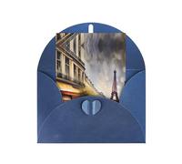 Pittura a olio Parigi Scena di Strada Torre Eiffel Stampa Biglietti con buste, Verticale Amore Fibbia Bianco Perla Carta Imballaggio Vacanza Auguri